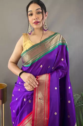 purple paithani saree unstitched blouse piece