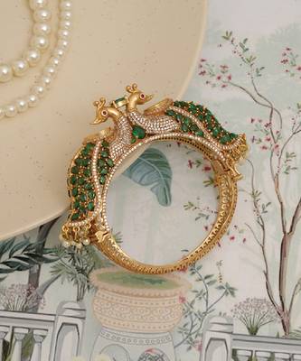 Gold plated green stones heritage kada 1