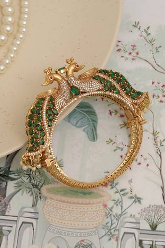 Gold plated green stones heritage kada