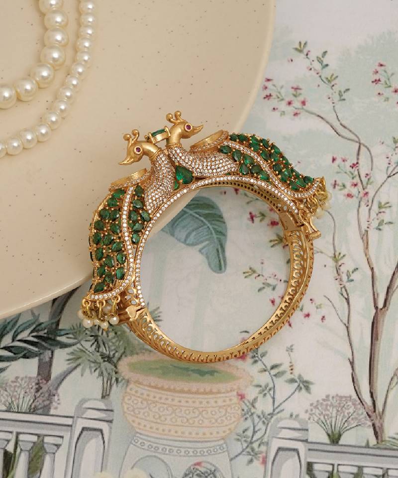 Gold plated green stones heritage kada