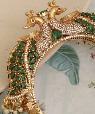 Gold plated green stones heritage kada 2