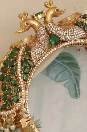 Gold plated green stones heritage kada