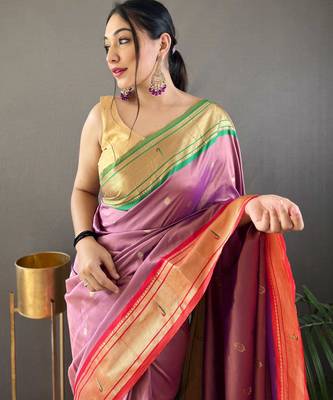 peach paithani saree unstitched blouse piece 3