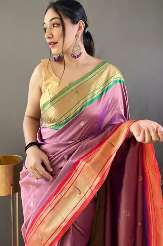 peach paithani saree unstitched blouse piece