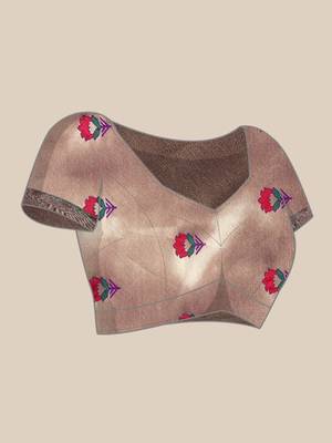 peach paithani saree unstitched blouse piece 4
