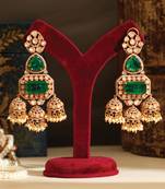 Gold plated green stones jhumkas