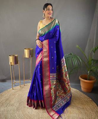 blue paithani saree unstitched blouse piece 1