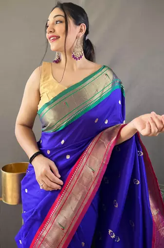 blue paithani saree unstitched blouse piece