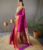Rani pink paithani saree with unstitched blouse piece