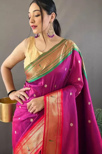 rani pink paithani saree work fabric style category with blouse