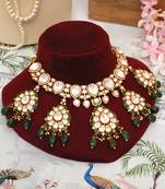 Gold plated kundan green stones choker necklace set