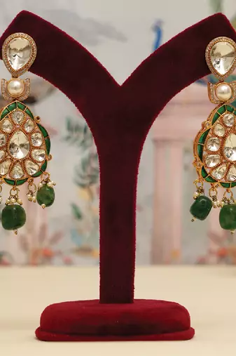 Gold plated kundan green stones choker necklace set