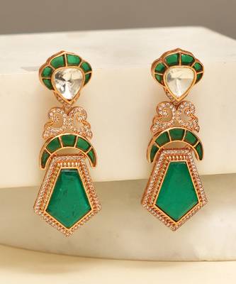Gold plated green stones earrings 1