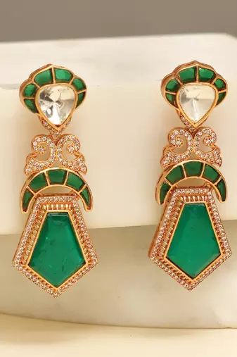 Gold plated green stones earrings