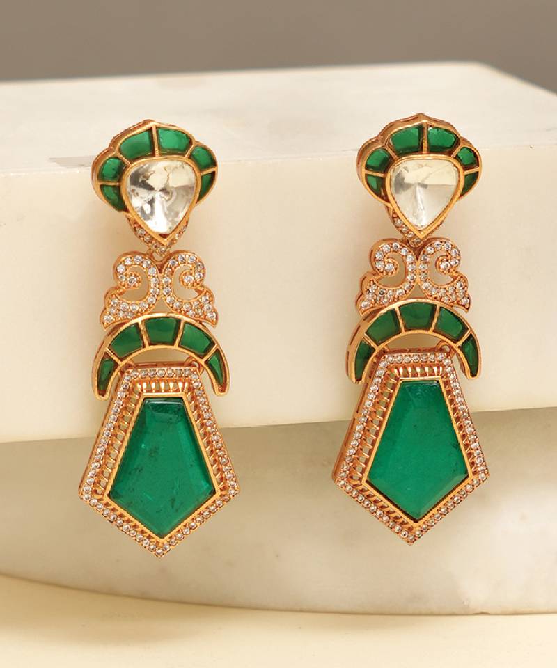 Gold plated green stones earrings
