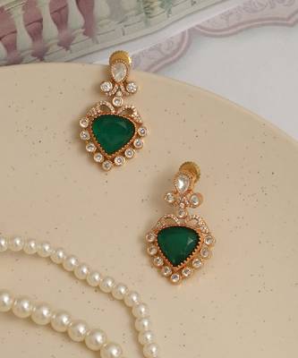 Gold plated green stones earrings 1