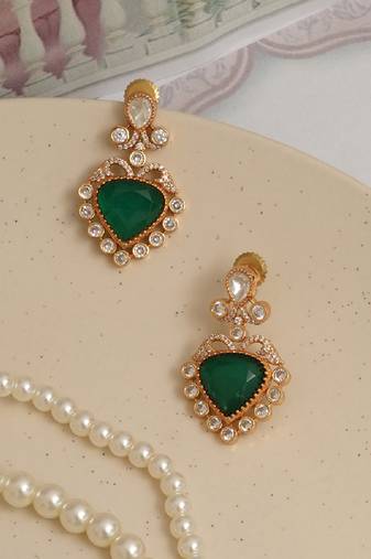 Gold plated green stones earrings