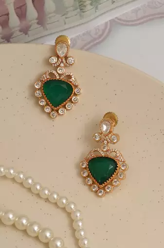 Gold plated green stones earrings