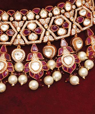 Gold plated kundan red stones choker necklace set 2