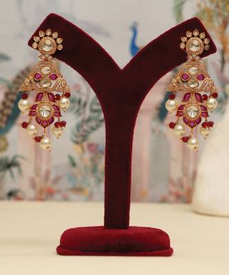 Gold plated kundan red stones choker necklace set 3