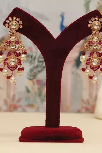 Gold plated kundan red stones choker necklace set