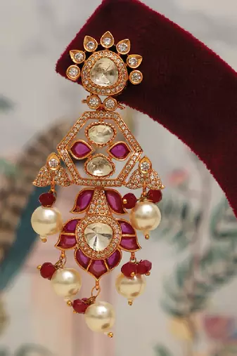 Gold plated kundan red stones choker necklace set