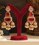 Gold plated red stones jhumkas