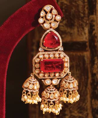 Gold plated red stones jhumkas 2