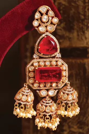 Gold plated red stones jhumkas