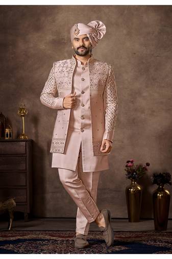 Light pink premium silk premium designer festive wear indo western set