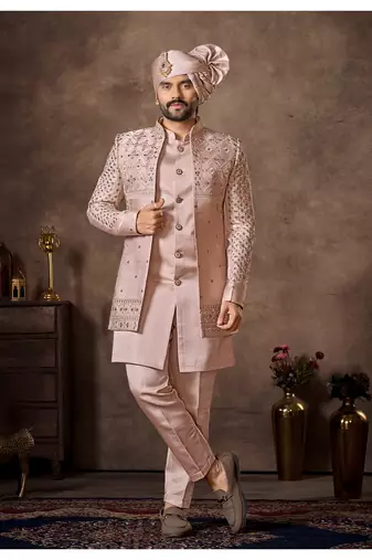 Light pink premium silk premium designer festive wear indo western set