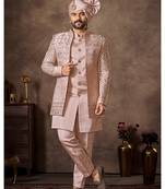Light pink premium silk premium designer festive wear indo western set