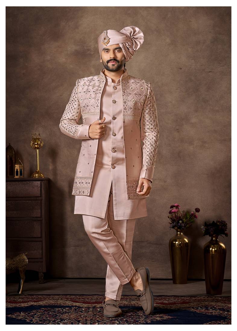 Light pink premium silk premium designer festive wear indo western set