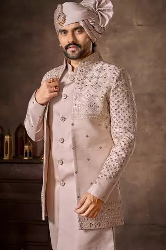 Light pink premium silk premium designer festive wear indo western set