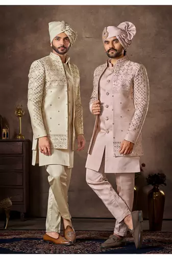 Light pink premium silk premium designer festive wear indo western set