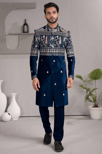 Blue armani premium designer festive wear indo western set