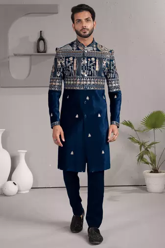 Blue armani premium designer festive wear indo western set