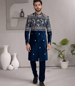 Blue armani premium designer festive wear indo western set