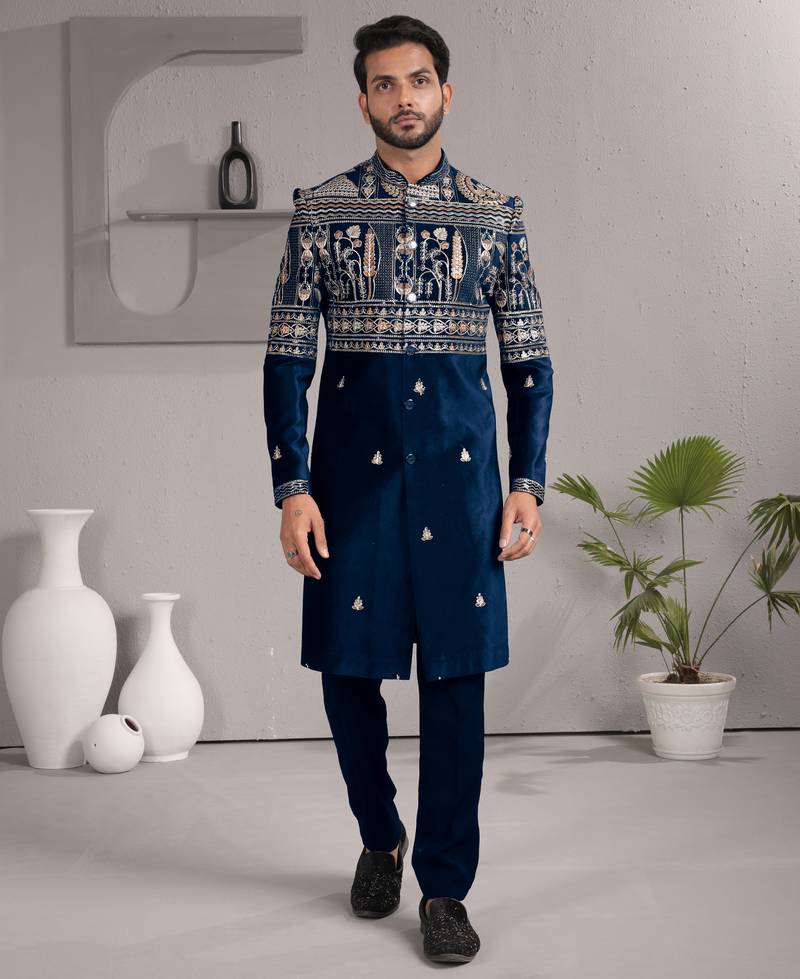 Blue armani premium designer festive wear indo western set