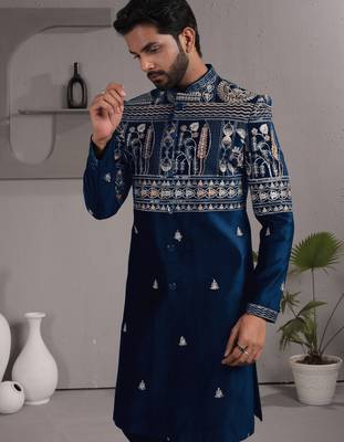Blue armani premium designer festive wear indo western set 2