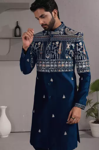 Blue armani premium designer festive wear indo western set