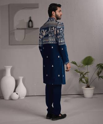 Blue armani premium designer festive wear indo western set 3