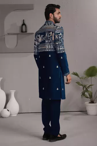 Blue armani premium designer festive wear indo western set
