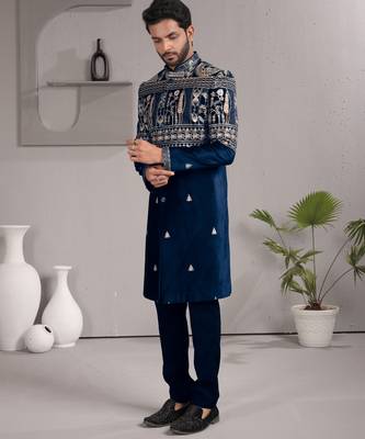 Blue armani premium designer festive wear indo western set 4