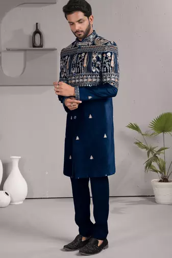 Blue armani premium designer festive wear indo western set