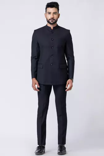Black polyester tr premium designer festive wear jopdupuri suit set