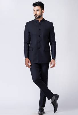 black bandhgala jodhpuri suit set for men 2