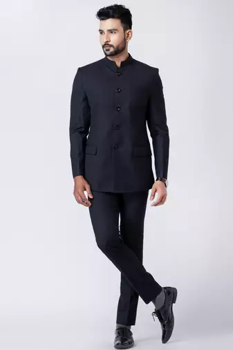 black bandhgala jodhpuri suit set for men