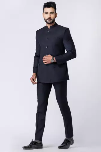black bandhgala jodhpuri suit set for men