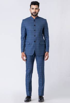 light blue checked jodhpuri suit set for men 1